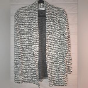 Gray and White Open Front Cardigan Like New